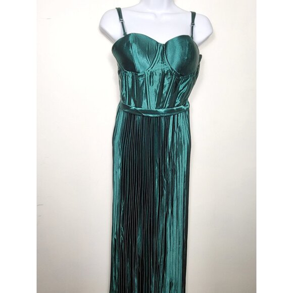 NEW - Eva and Lola mineral green satin pleated gown. Size Medium - Picture 2 of 9